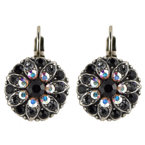 Mariana Guardian Earrings with Clear, Black, and Clear Aurora Borealis Swarovski Crystals and .925 Silver Plated