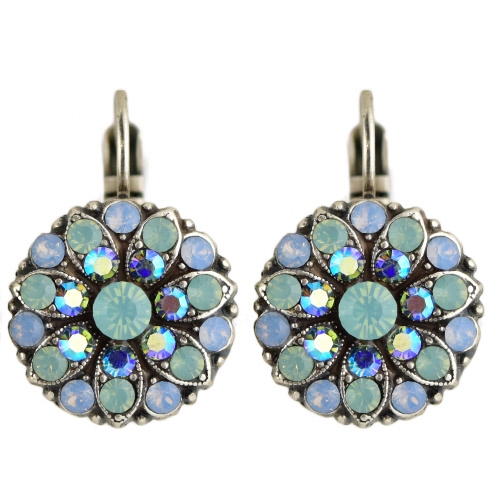 Mariana Guardian Earrings with Blue Opal, Light Sapphire, and Pacific Opal Swarovski Crystals and .925 Silver Plated.