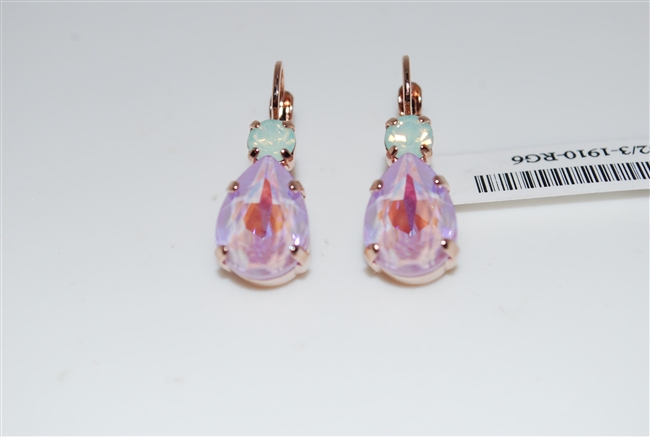 Teardrop drop Earrings with Swarovski Crystals from the Lavender Collection and Rose Gold Plated