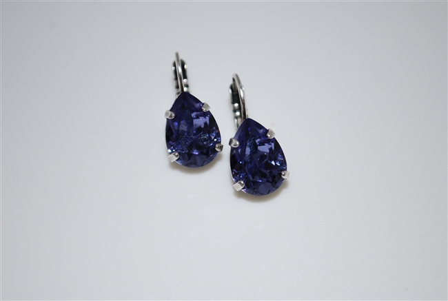 Teardrop Earrings with Tanzanite Crystals Silver Plated