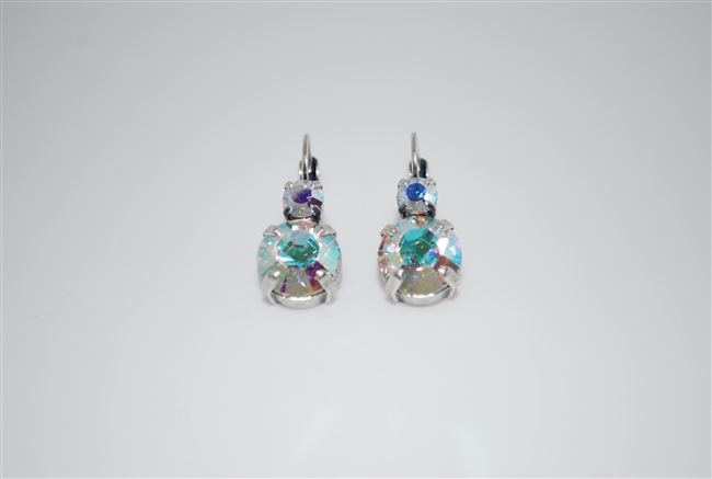 Mariana "Audrey" Round Drop Earrings with Clear Aurora Borealis Swarovski Crystals Silver Plated