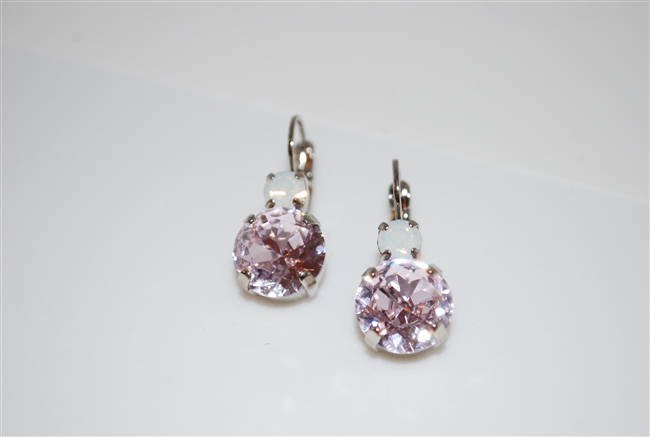 Mariana "Audrey" Round Drop Earrings from the Snowflake Collection with Rose Opal and Faint Pink Crystals in Rhodium Plating