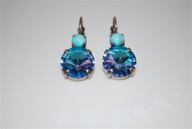 Mariana "Audrey" Round Drop Rivoli Cut Vitral  Light Earrings with Turquoise Swarovski Crystals Silver Plated