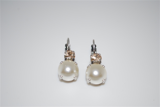 Mariana "Simple Charming" Round Drop Earrings with Pearl and Champagne Swarovski Crystals Silver Plated