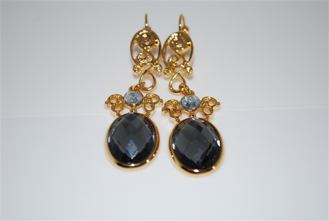 Mariana Black Diamond Faceted Cut Dangling Earrings from the Adeline Collection and Yellow Gold Plated