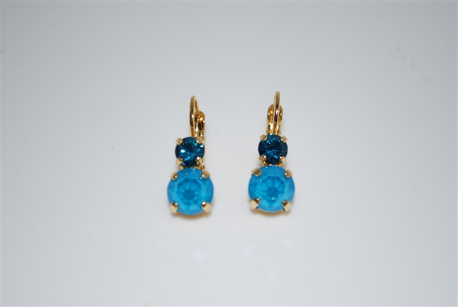 Mariana "Chloe" Round Drop Earrings in Blue Peacock Swarovski Crystals and Yellow Gold Plated