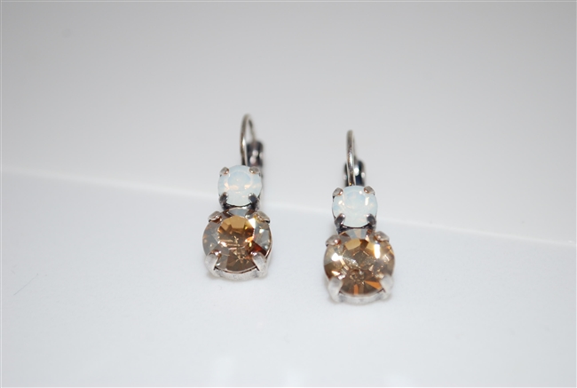 Mariana "Chloe" Round Drop Earrings with White Opal and Champagne Swarovski Crystals