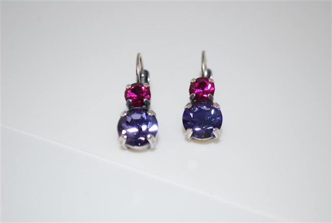 Mariana "Chloe" Round Drop Earrings with Fushia and Tanzanite Crystals Silver Plated