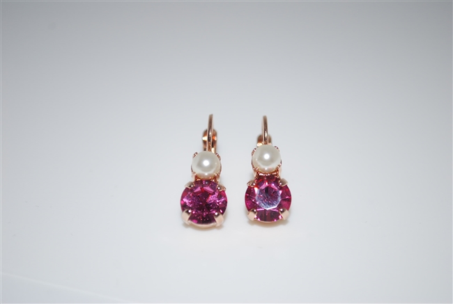 Mariana "Chloe" Round Drop Earrings with Rose and Pearl Swarovski Crystals Rose Gold Plated