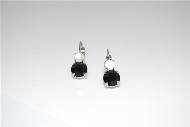 Mariana "Chloe" Round Drop Earrings from the Blizzard Collection with Jet and Crystals and Shell set in Rhodium Plating