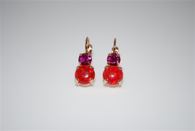 Mariana "Chloe" Round Drop Earrings with Fushi and Red Opal Crystals from the Firefly Collection Rose Gold Plated
