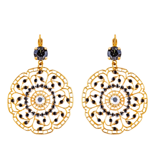 Mariana "Rocky Road" Yellow Gold Plated Filigree Flower Floral Large Statement Crystal Earrings