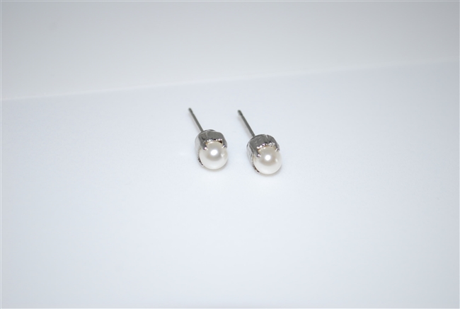 Mariana Studs with Small Swarovski Crystal Cream Pearl and .925 Silver Plated