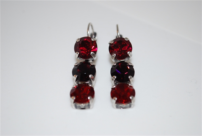 Mariana Triple Tier Style Earrings in Lady in Red with Swarovski Crystals in .925 Silver Plating