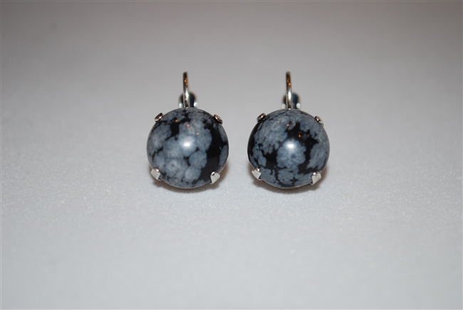 Mariana "Monarch" earring with Snowflake Obsidian Mineral (Zula) Stones and .925 Silver Plated