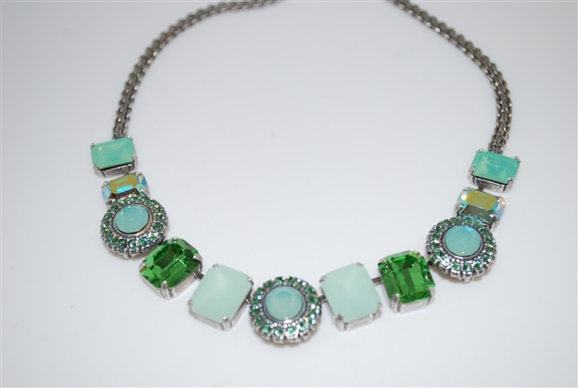 Amazing Mariana Statement Necklace with Green Swarovski Crystals from the Fern Collection and .925 Silver Plated