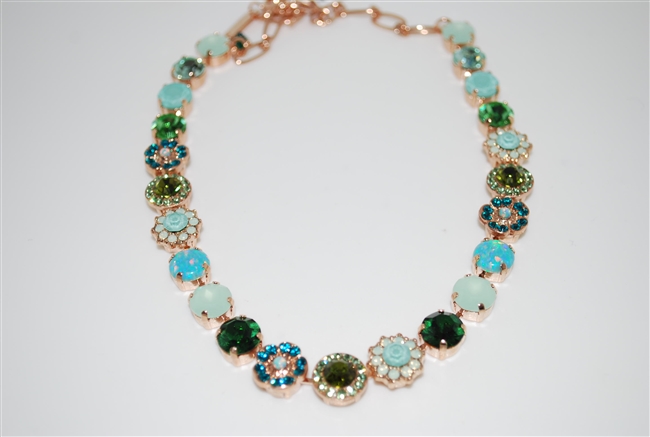 Mariana Statement Necklace from the Fern Collection with Green Swarovski Crystals and Rose Gold Plating