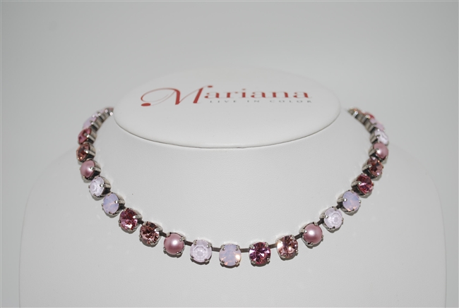 Mariana "Bette" 8" Crystal Strand Necklace with various pink Swarovski Crystals from the Antigua Collection with .925 Silver Plating