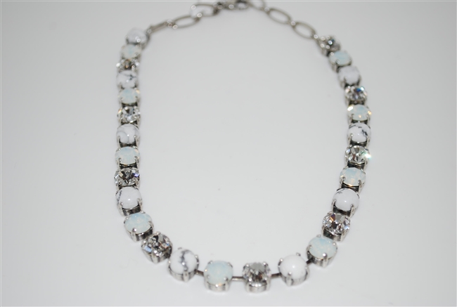 Mariana "Bette" White Howlite Minerals, Clear, and Opal Crystals Strand Necklace in .925 Silver Plated