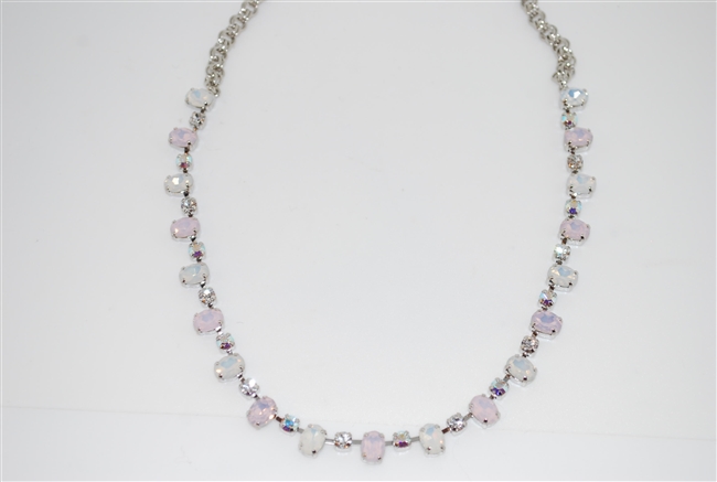 Mariana Dainty Oval Stone Collar Necklace in Snowflake and Rhodium Plating