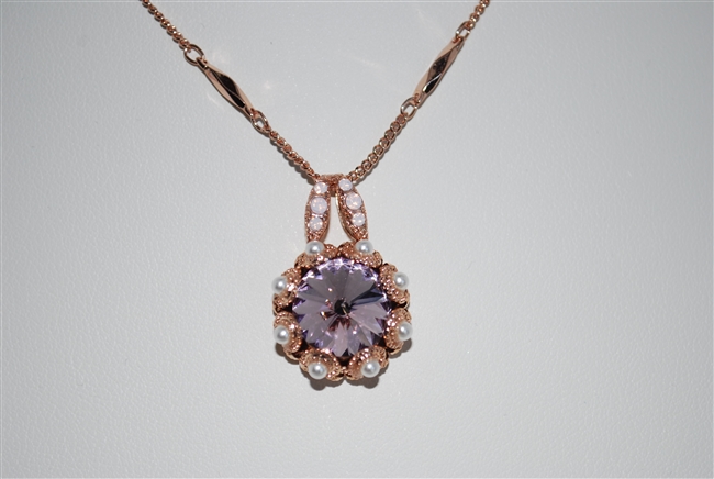 Mariana "XOXO" Large Rivioli Crystal Pendant Necklace from the Antigua Collection in Rose Gold Plating