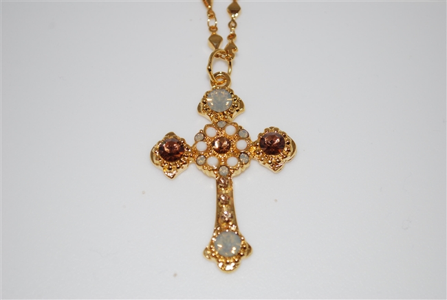 Longer Chain with this Mariana "Athena" Cross Necklace from the Champagne and Cavair Collection made with Swarovski Crystals and Gold Plated