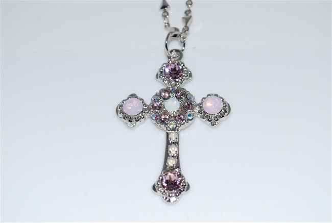 Long Mariana "Athena" Cross Necklace from the Snowflake Collection made with Swarovski Crystals and Rhodium Plated