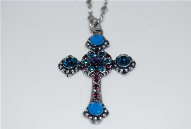Long Mariana "Athena" Cross Necklace from the Peacock Collection made with Swarovski Crystals and Silver Plated