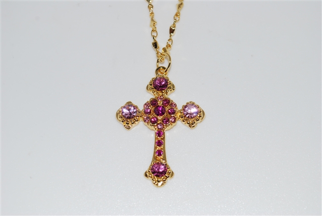 Long Mariana "Athena" Cross Necklace from the Saba Collection made with Swarovski Crystals and Yellow Gold Plated