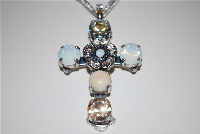 Mariana "Daphane" 19" Necklace with a Large Cross Pendant from the Kalahari Collection and .925 Silver Plated