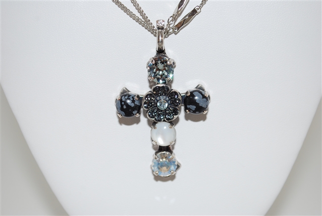 Mariana "Daphane" 19" Necklace with a Large Cross Pendant with Swarovski Crystals from the Zula Collection and .925 Silver Plated