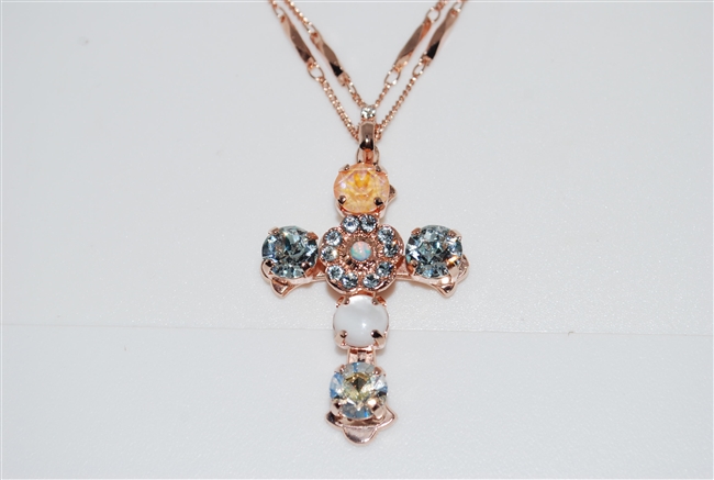 Long Mariana "Daphane"  Necklace with a Large Cross Pendant with Swarovski Crystals from the Sweet Pea Collection and Rose Gold Plated