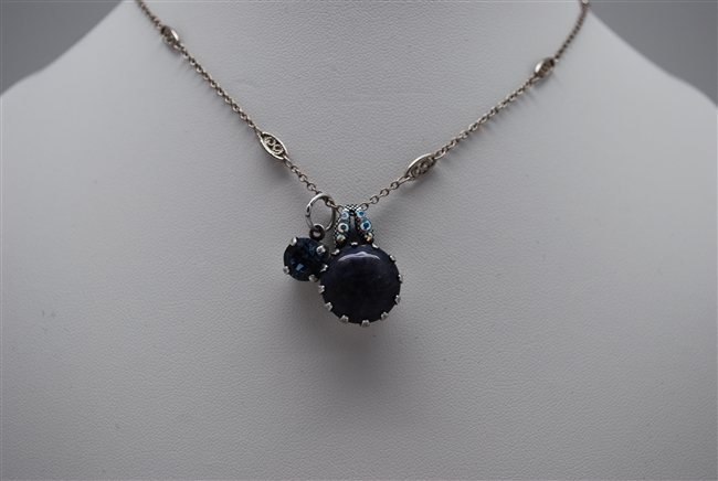 Mariana "Moonlight Pendant" in Mood Indigo with Swarovski Crystal and Minerals and 18" chain and .925 Silver Plated