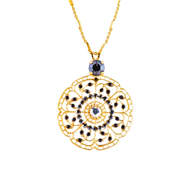 Mariana "Rocky Road" Yellow Gold Plated Filigree Flower Floral Large Statement Swarovski Crystal Pendant Necklace, 30"