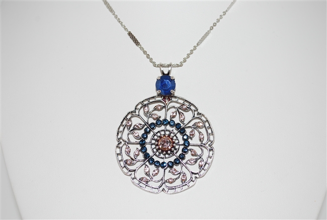 Mariana "Wisteria" 2019 Ocean Nature .925 Silver Plated Filigree Flower Floral Large Statement Swarovski Crystal Pendant Necklace, 30"