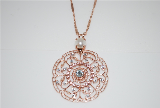 Mariana "Wisteria" Seashell Rose Gold Plated Filigree Flower Floral Large Statement Swarovski Crystal Pendant Necklace, 30"