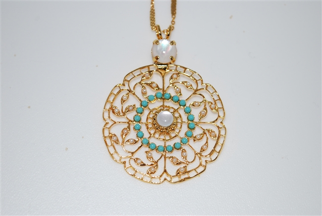 Mariana "Wisteria" Polar Paradise Yellow Gold Plated Filigree Flower Floral Large Statement Swarovski Crystal Pendant Necklace, 30"