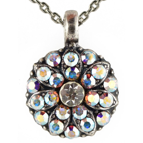 Guardian Angel Pendant Necklace with Clear Aurora Borealis Crystals and .925 Silver Plated