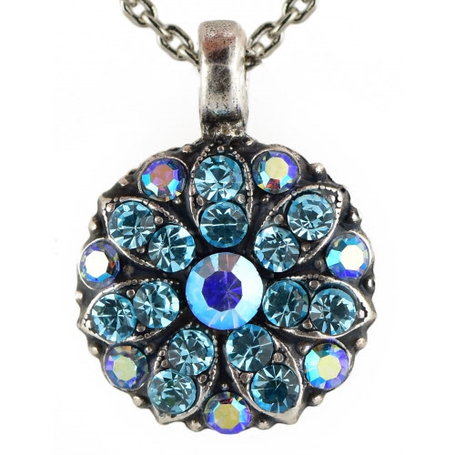 Mariana Guardian Angel Pendant Necklace with Aquamarine Crystals and .925 Silver Plated.