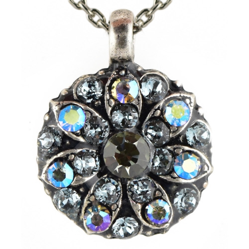 Mariana Guardian Angel Necklace Pendant with Black Diamond, and Indian Sapphire Swarovski Crystals and .925 Silver Plated.