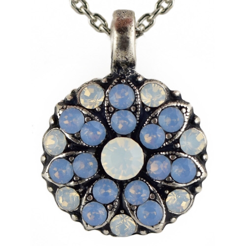 Mariana Guardian Angel Pendant Necklace with White Opal and Blue Opal Swarovski Crystals and .925 Silver Plated.