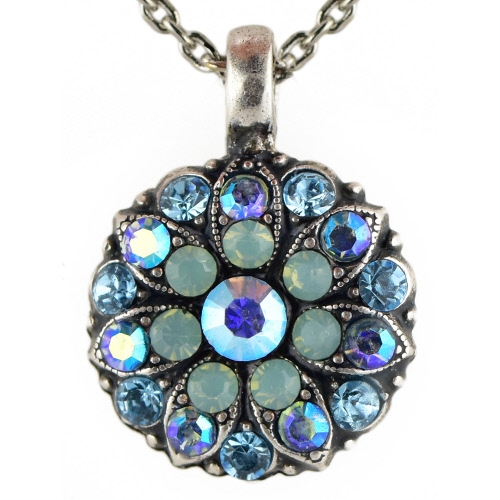 Mariana Guardian Angel Necklace Pendant with Aquamarine, Light Sapphire, Pacific Opal Swarovski Crystals and .925 Silver Plated.