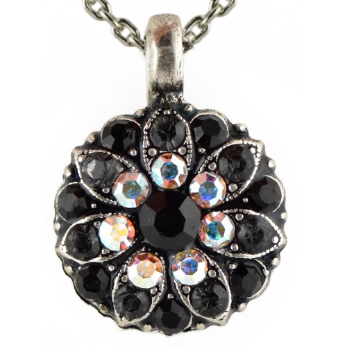 Mariana Guardian Angel Pendant Necklace with Clear, Black, and Clear Aurora Borealis Crystals and .925 Silver Plated.