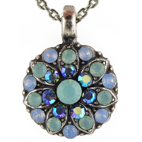 Mariana Guardian Angel Necklace Pendant with Blue Opal, Light Sapphire, and Pacific Opal Swarovski Crystals and .925 Silver Plated.