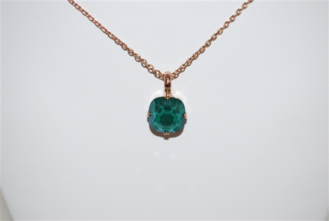 Mariana "Bijou" 15" Green Swarovski Crystal Pendant Necklace with 18" chain and Rose Gold Plated from the Fern Collection