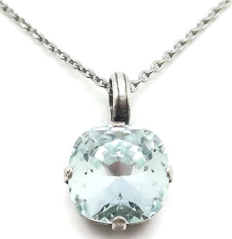 Mariana "Bijou" 15" Light Azura Swarovski Crystal Pendant Necklace with 18" chain and .925 Silver Plated