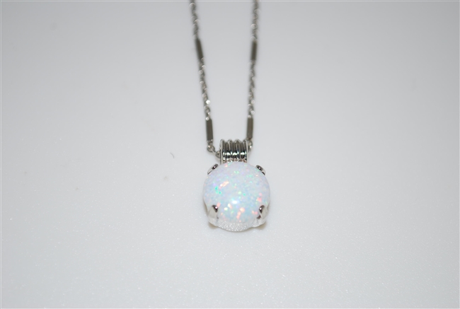 Mariana white opal pendant and 16" chain with rhodium plating