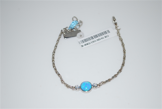 Mariana dainty chain bracelet with Swarovski Crystal Blue Opal in Rhodium Plating