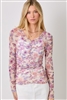 Floral Rouching Sheer Top-Lavendar