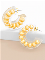 Open Hoop Clear Lucite Pearl Earring Gold